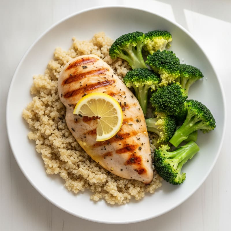 Grilled Chicken Breast with Quinoa and Steamed Broccoli