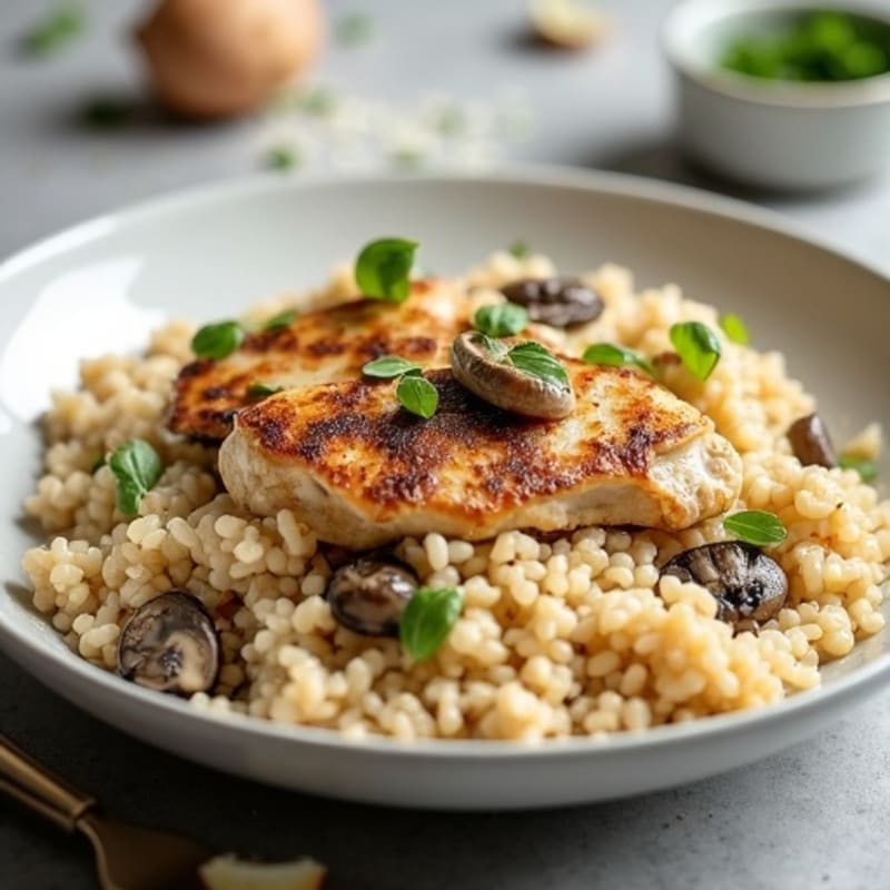 Creamy Brown Rice Mushroom Risotto with Chicken