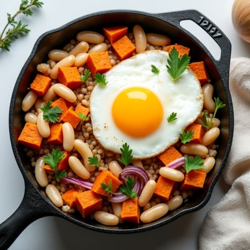 Herb-Garlic White Bean Skillet with Sweet Potato