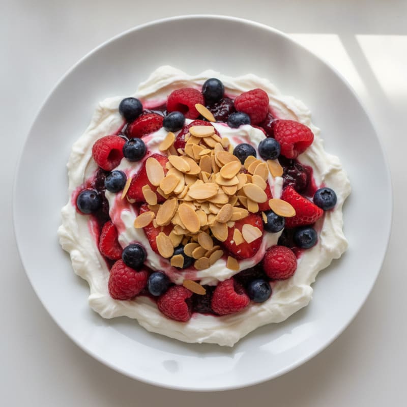Greek Yogurt Protein Parfait with Mixed Berries and Almonds