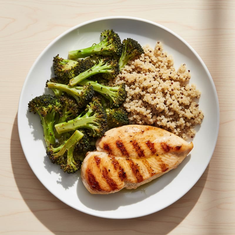 Grilled Chicken Breast with Roasted Broccoli and Quinoa