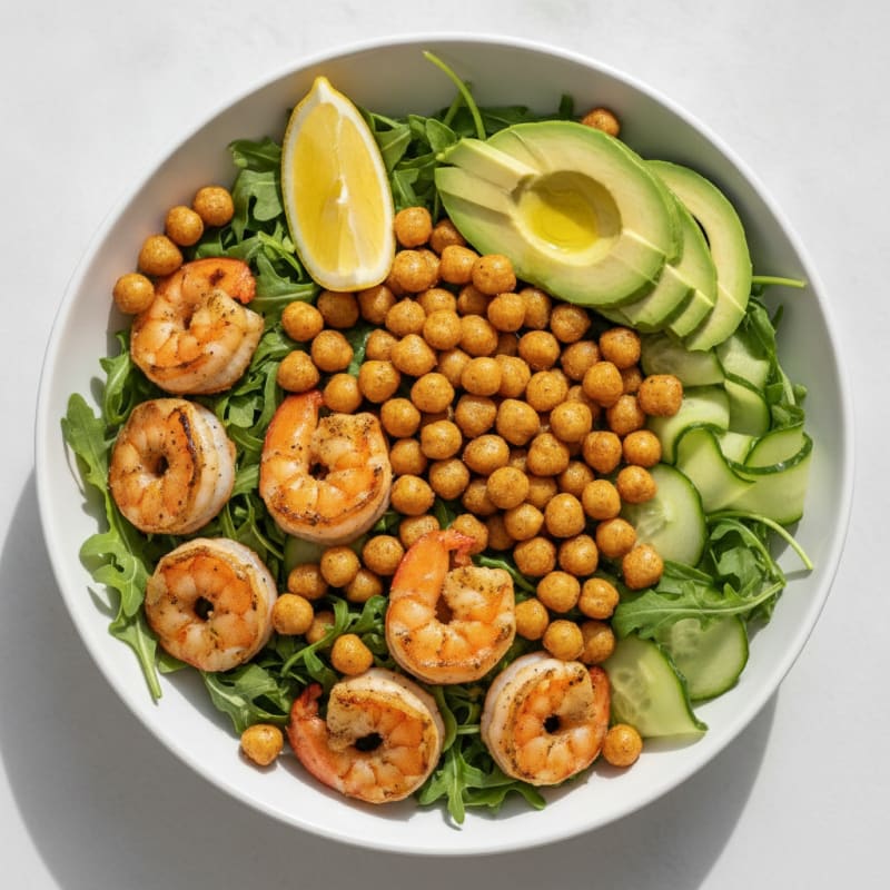 Crispy Chickpea and Grilled Shrimp Power Bowl