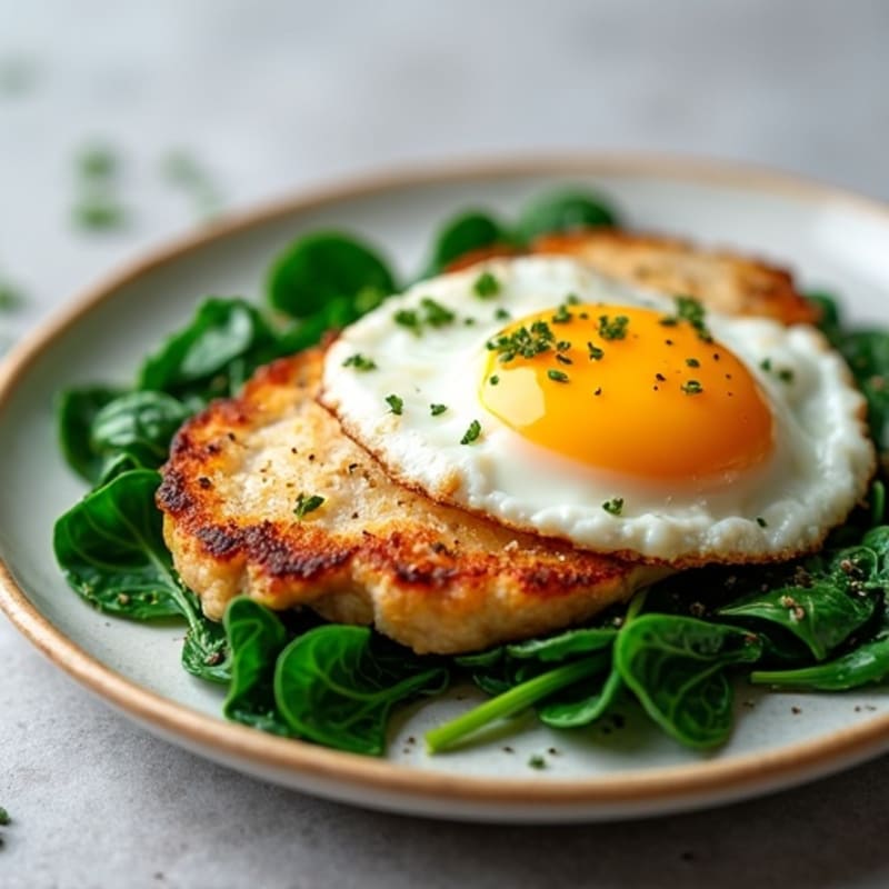 Pan-Seared Chicken with Sautéed Spinach and Fried Egg