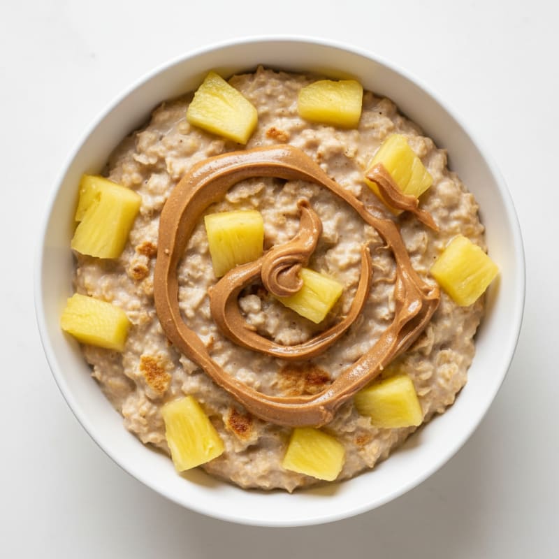Greek Yogurt Oatmeal with Peanut Butter Swirl and Pineapple