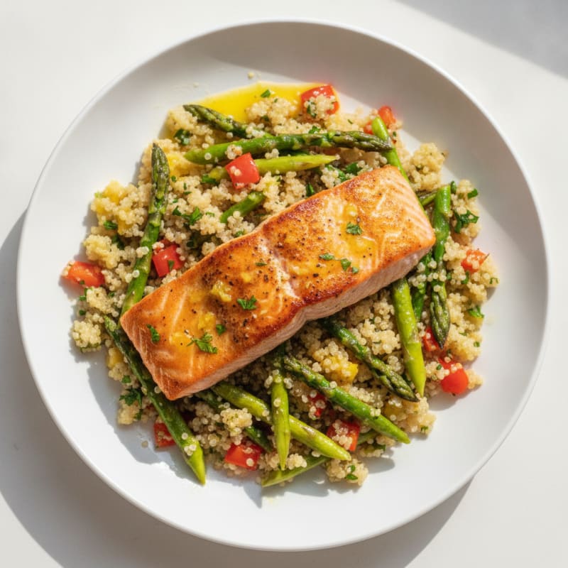 Seared Salmon with Roasted Vegetables and Quinoa
