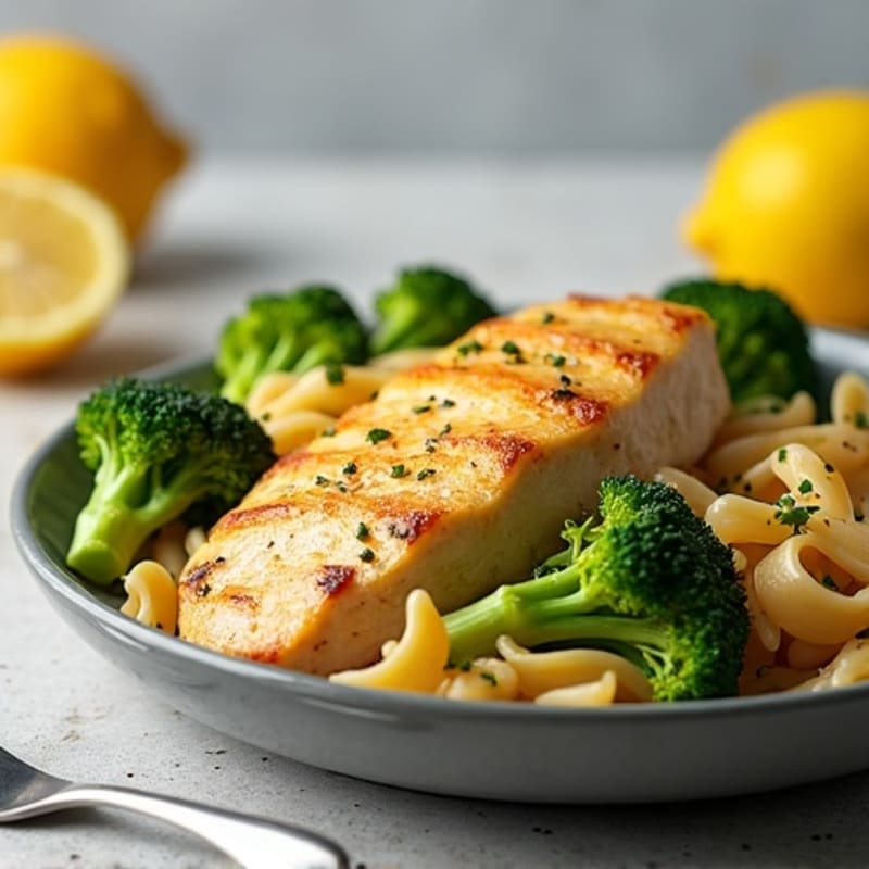 Lemon Garlic Chicken Pasta with Roasted Broccoli
