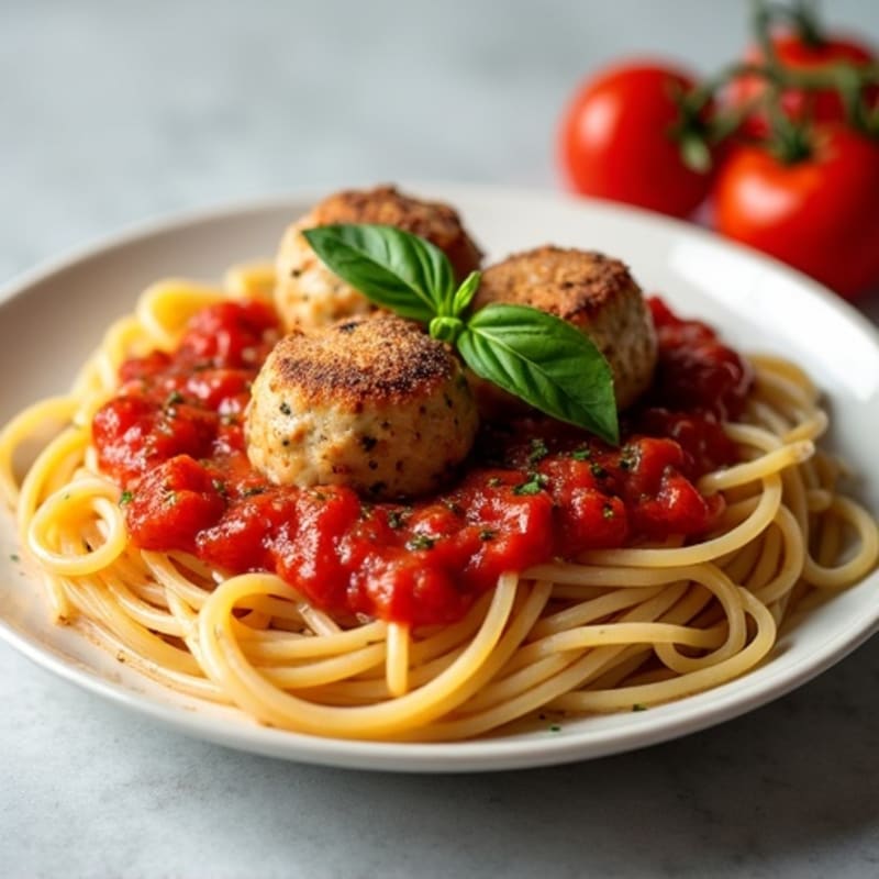 Hearty Turkey Meatballs with Whole Wheat Spaghetti and Fresh Tomato Sauce