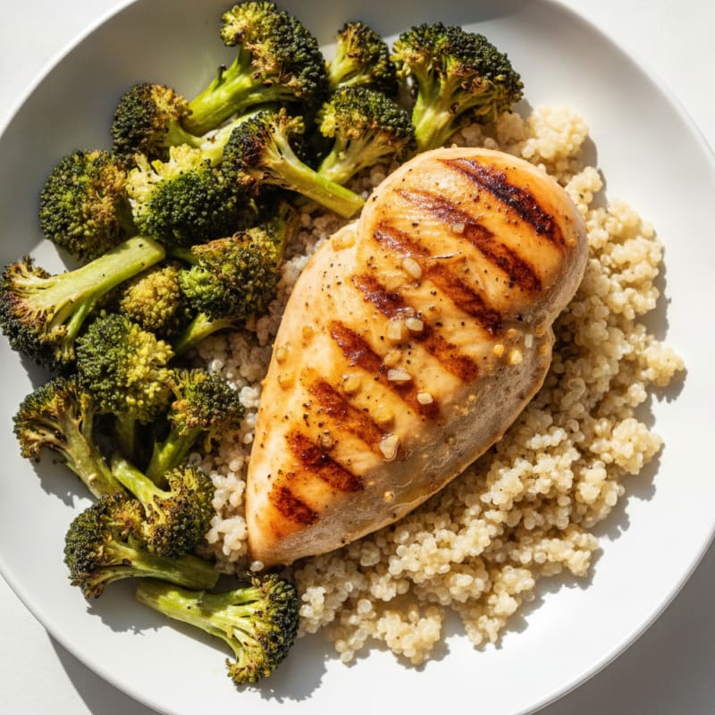 Grilled Chicken Breast with Quinoa and Roasted Broccoli