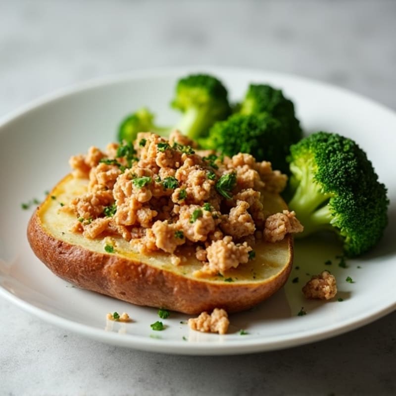 Crispy Baked Potato with Savory Ground Turkey and Steamed Broccoli