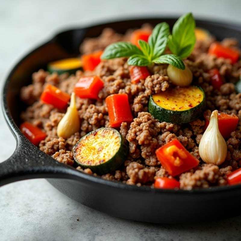 Savory Ground Beef and Roasted Vegetable Skillet