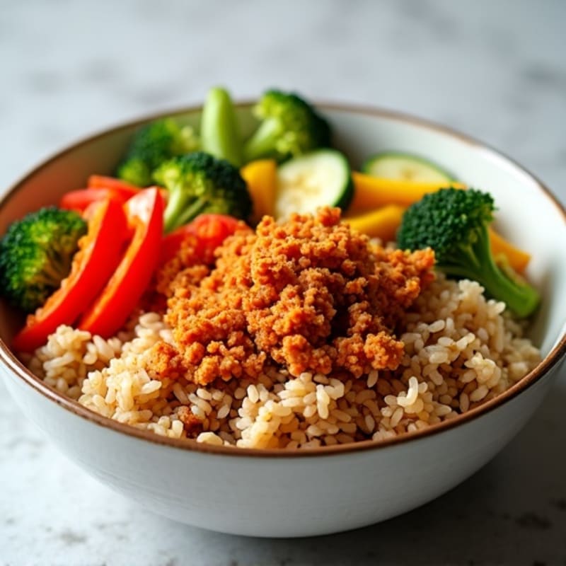 Lean Ground Turkey Kimchi Brown Rice with Crispy Vegetables