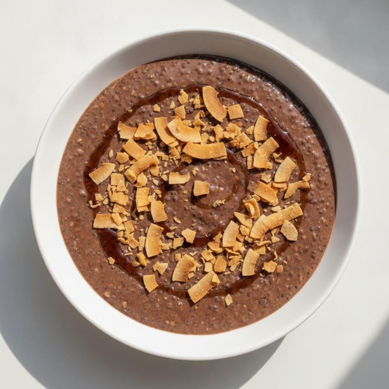 Chocolate Protein Chia Pudding with Toasted Coconut