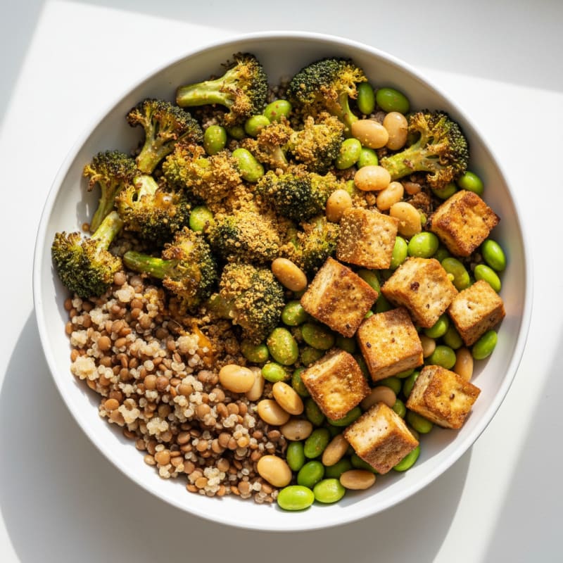 Lentil and Quinoa Protein Bowl with Roasted Broccoli