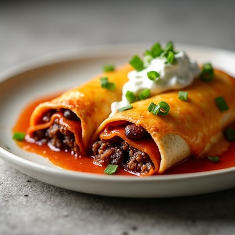 Black Bean and Ground Beef Enchiladas with Melted Cheese