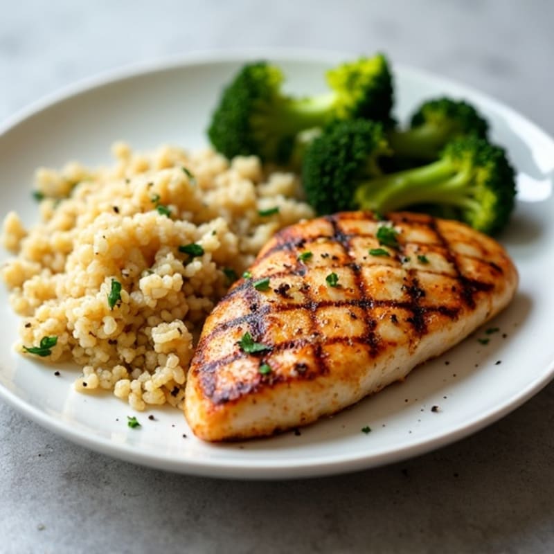 Grilled Chicken Breast with Quinoa and Roasted Broccoli