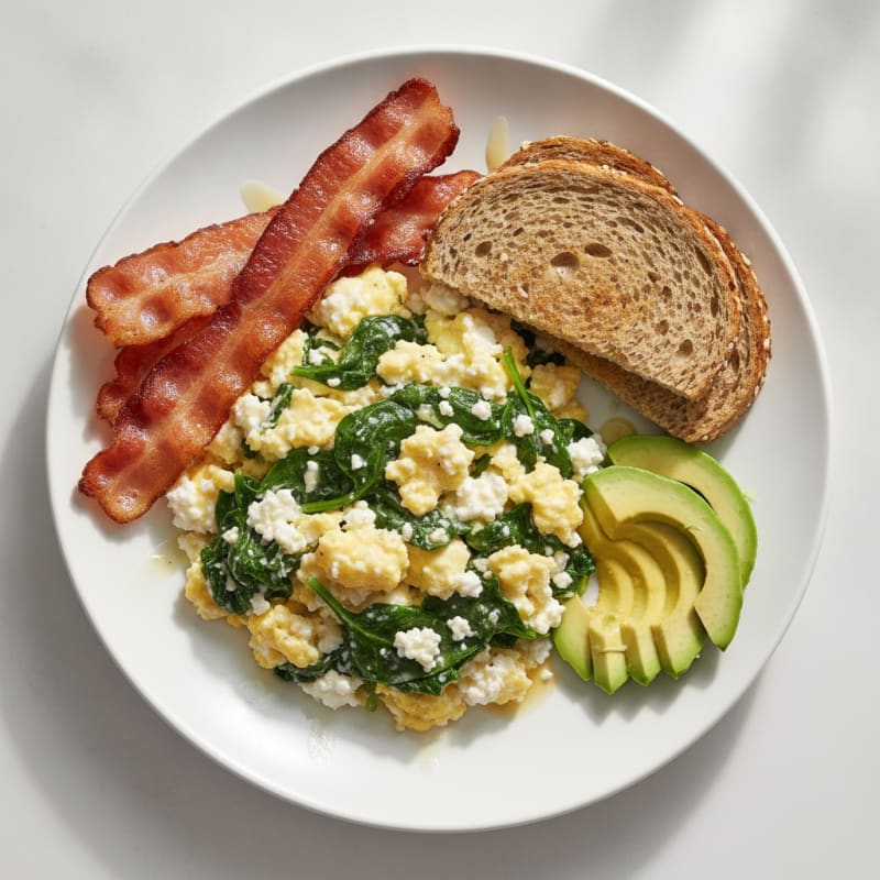 Cottage Cheese Scramble with Spinach and Turkey Bacon