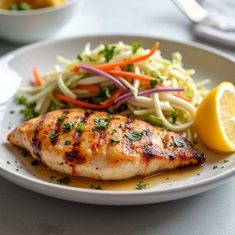 Grilled Chicken Breast with Crunchy Cabbage Slaw
