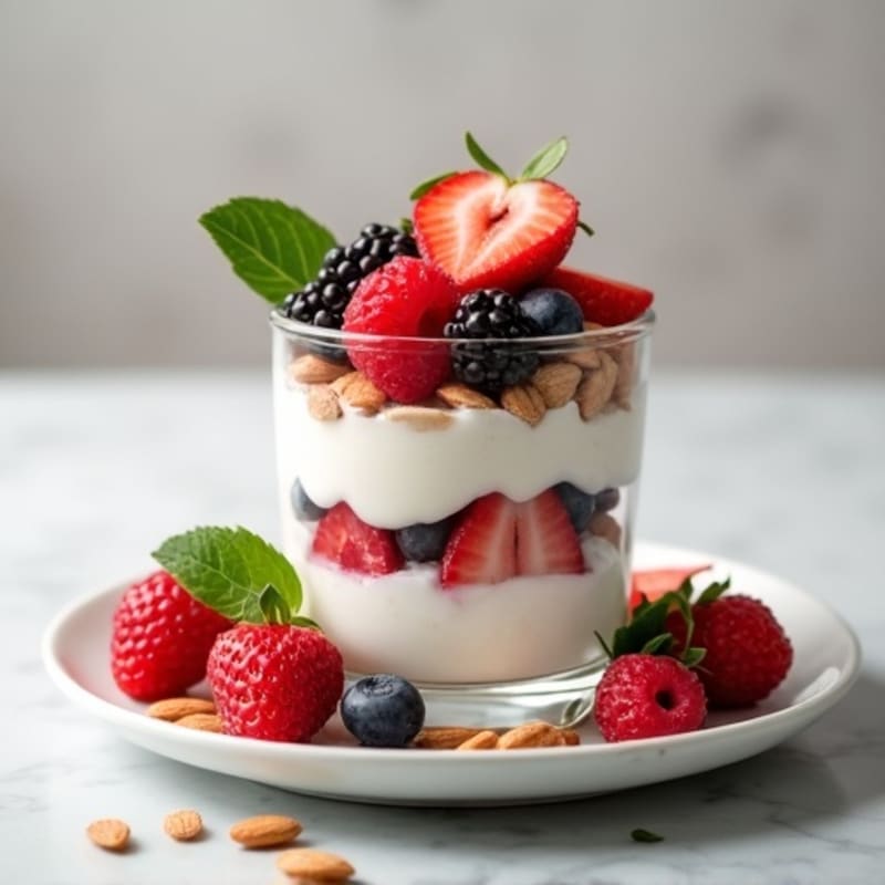 Greek Yogurt Protein Parfait with Mixed Berries and Almonds