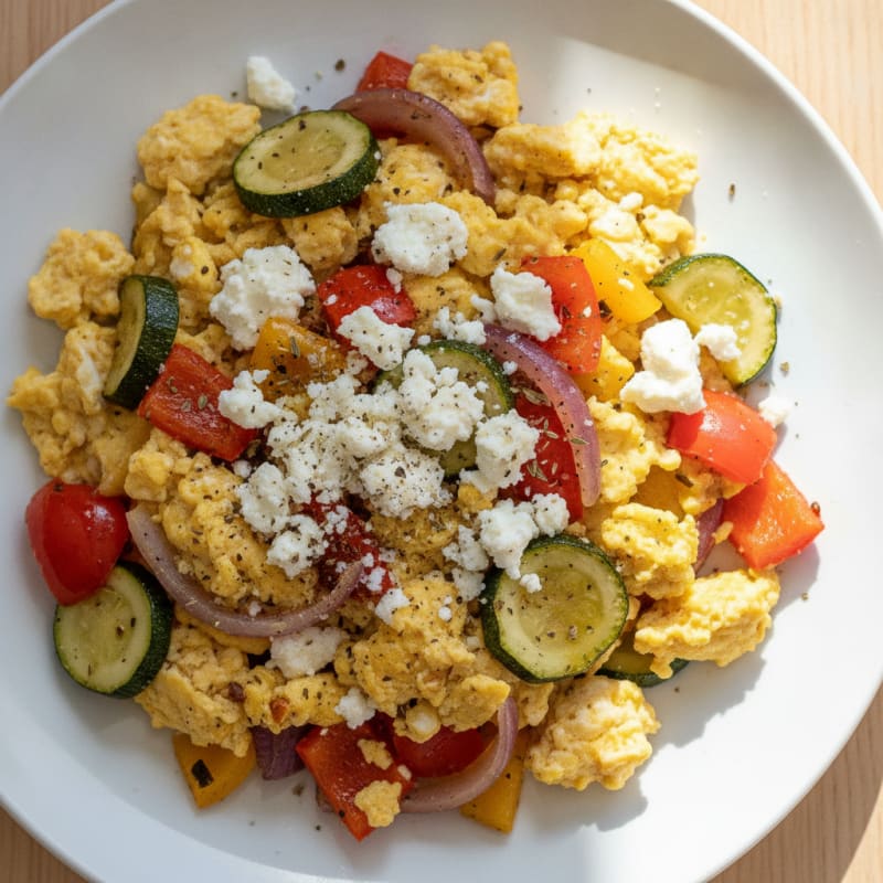 Hearty Scrambled Eggs with Roasted Vegetables