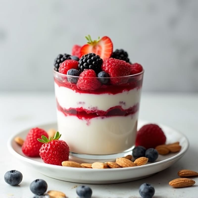 Greek Yogurt Protein Parfait with Mixed Berries and Almonds