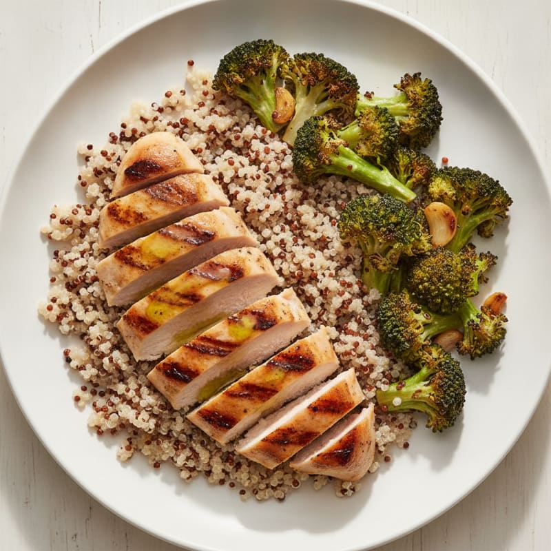 Grilled Chicken Breast with Quinoa and Roasted Broccoli