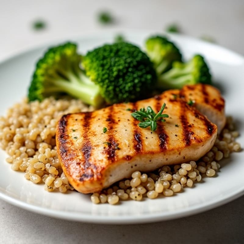 Grilled Chicken Breast with Quinoa and Steamed Broccoli