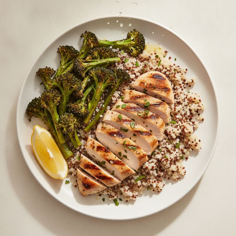Grilled Chicken Breast with Quinoa and Roasted Broccoli