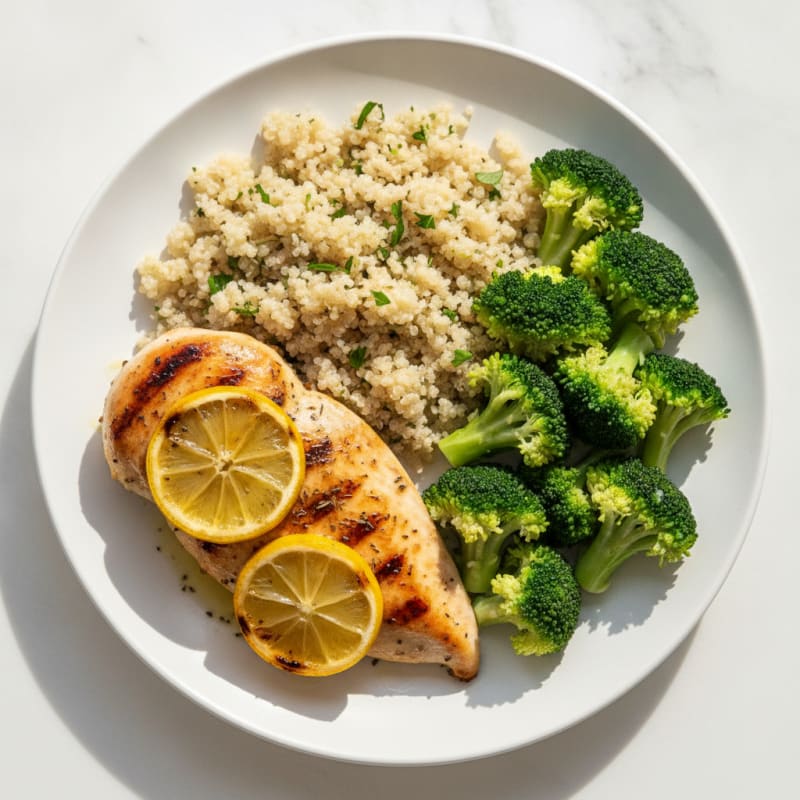Grilled Chicken Breast with Quinoa and Steamed Broccoli