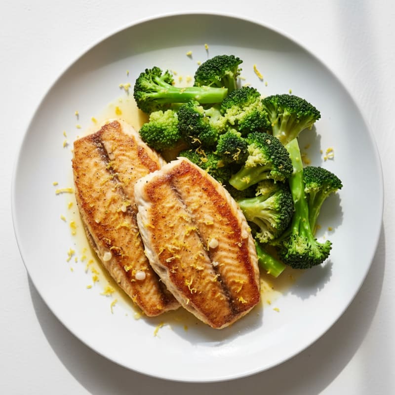 Seared Tilapia with Steamed Broccoli and Lemon Zest