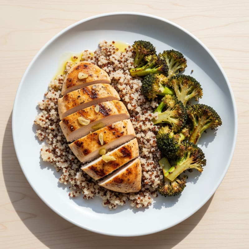 Grilled Chicken Breast with Quinoa and Roasted Broccoli
