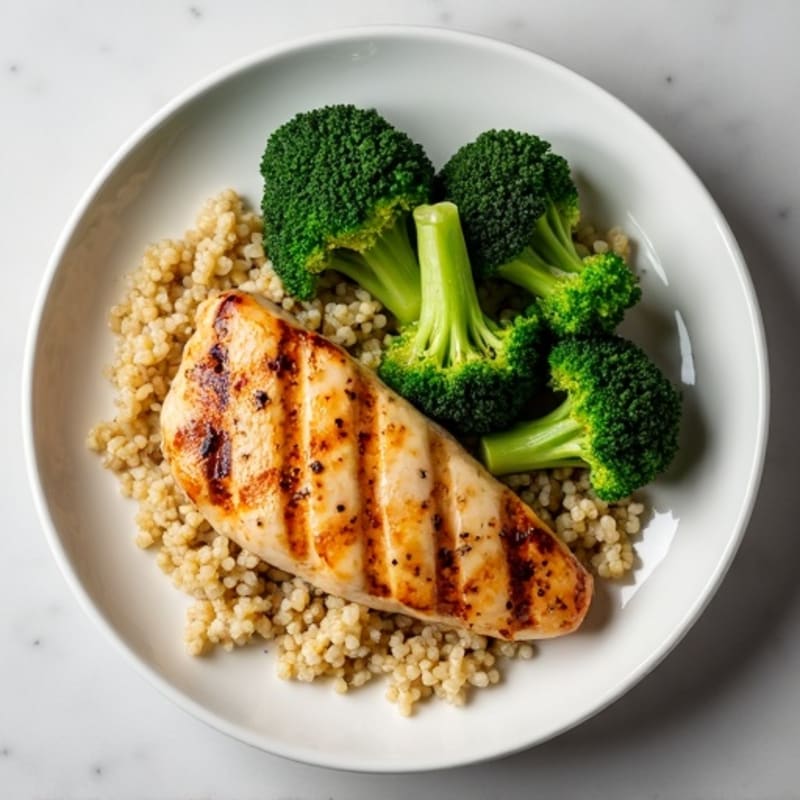 Grilled Chicken Breast with Quinoa and Steamed Broccoli
