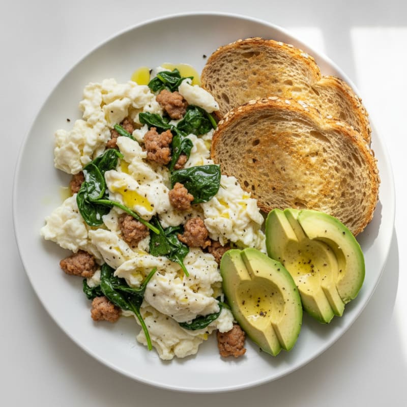 Egg White Scramble with Turkey Sausage and Spinach