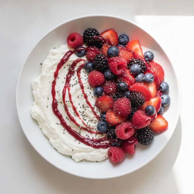 Greek Yogurt Protein Pudding with Mixed Berries