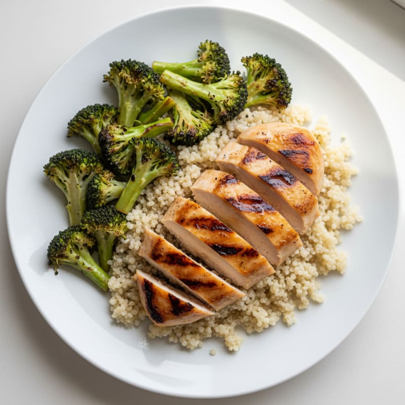 Grilled Chicken Breast with Quinoa and Roasted Broccoli