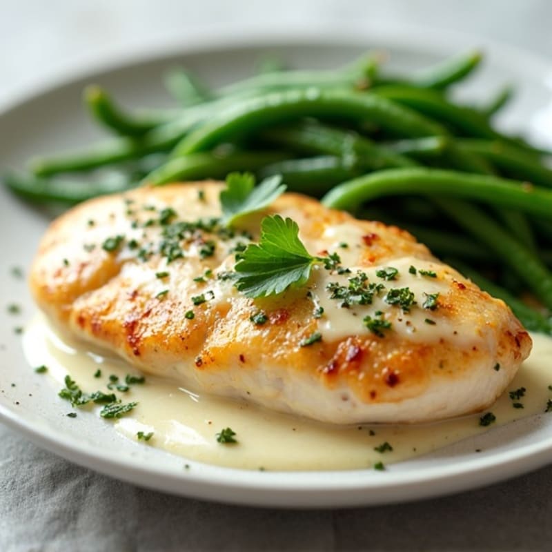Creamy Lemon Herb Chicken with Roasted Green Beans
