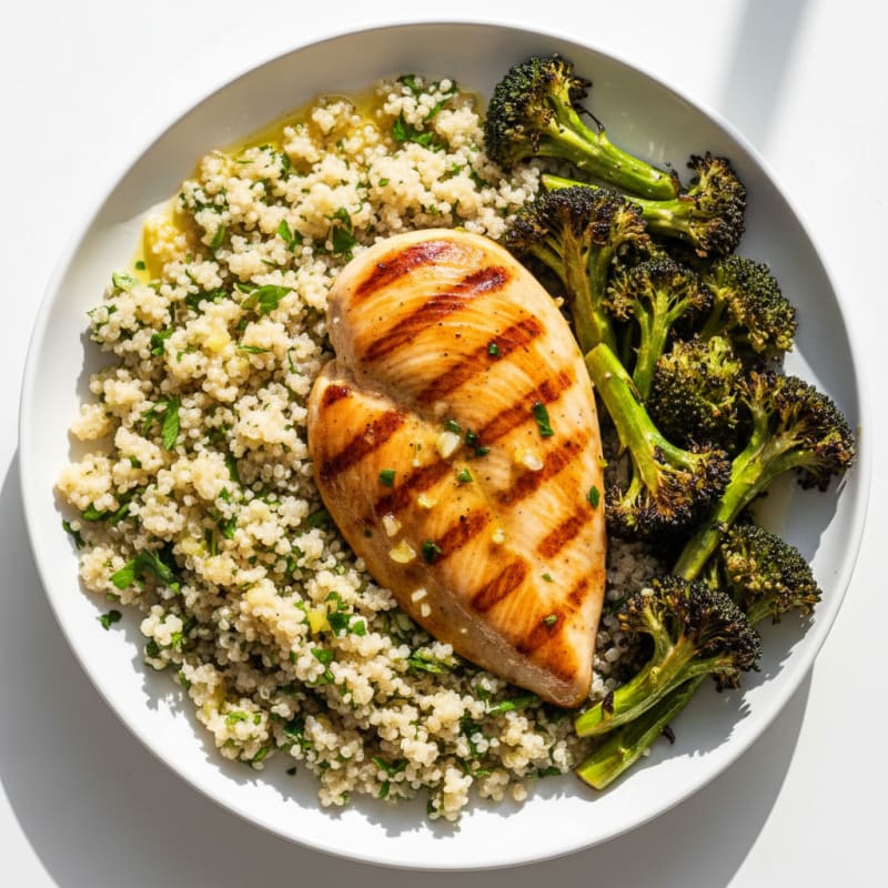 Grilled Chicken Breast with Quinoa and Roasted Broccoli