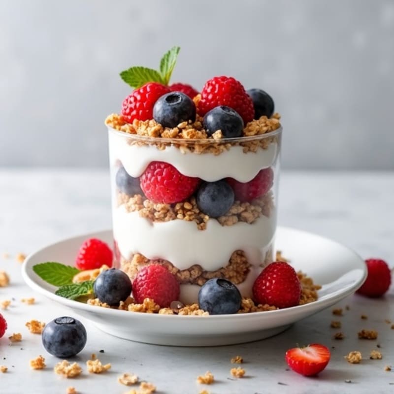 Creamy Greek Yogurt Parfait with Fresh Berries and Crunchy Nut Granola