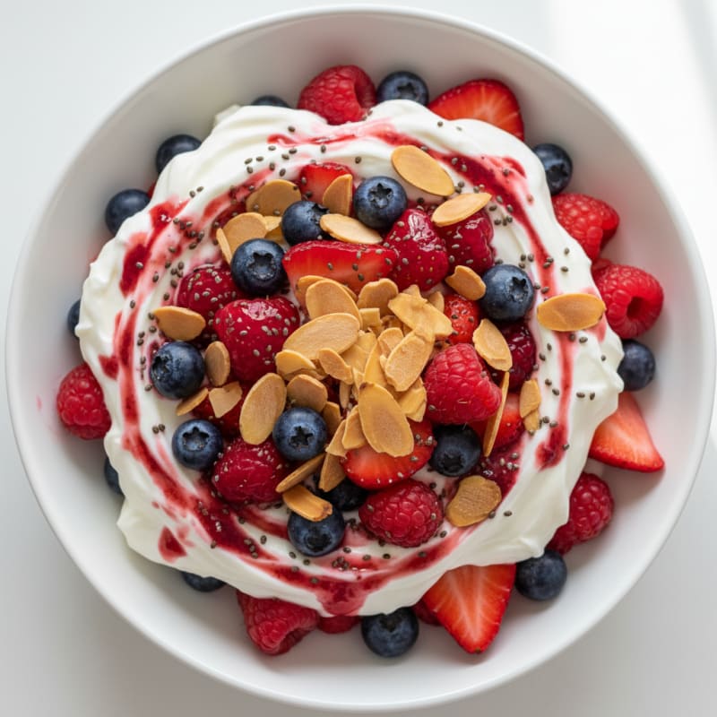 Greek Yogurt Protein Parfait with Mixed Berries and Almonds