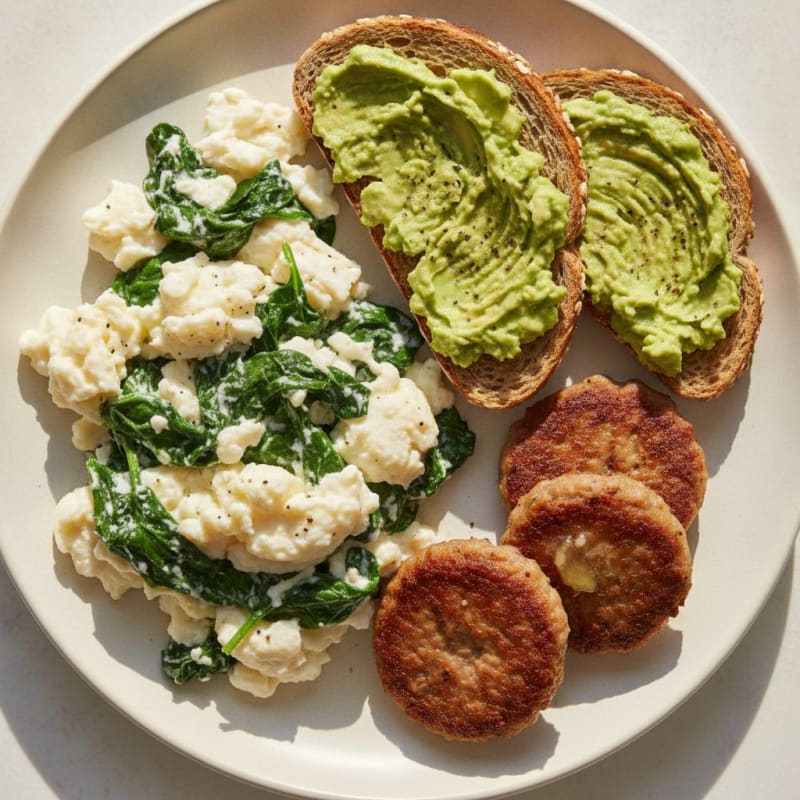 Egg White Spinach Scramble with Turkey Sausage