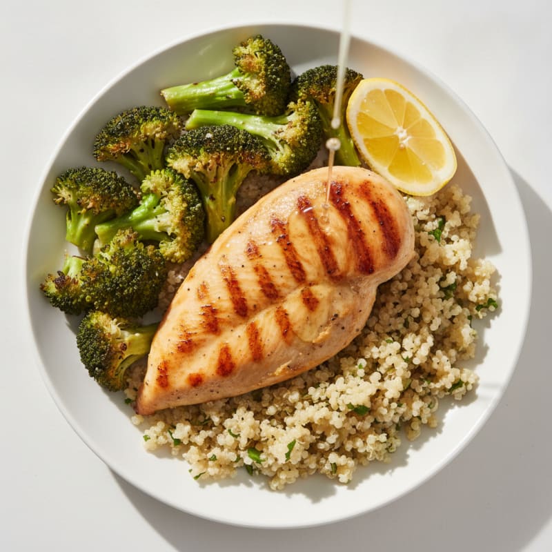Grilled Chicken Breast with Roasted Broccoli and Quinoa