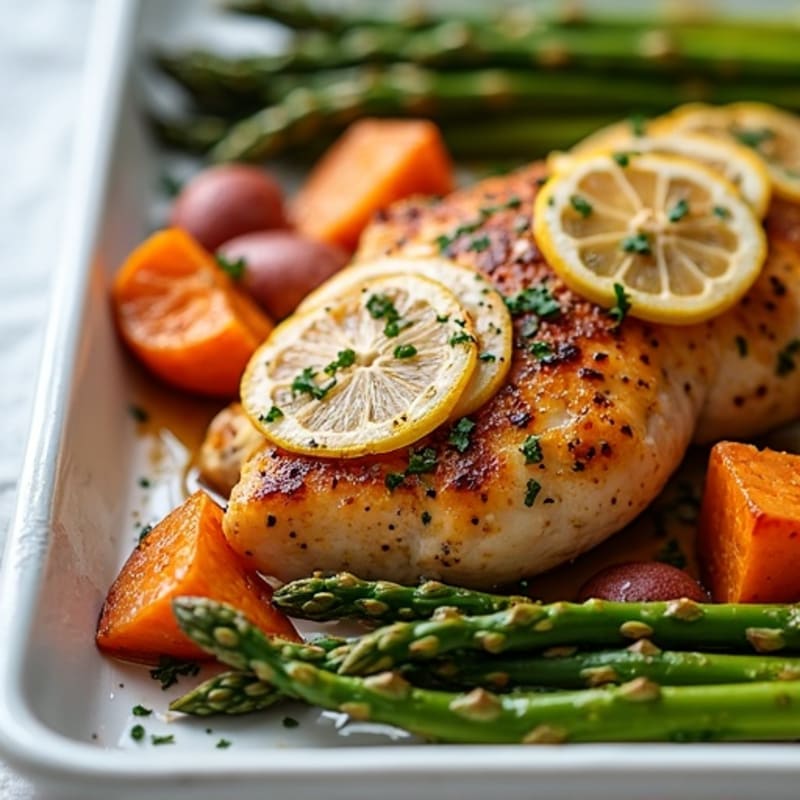 Sheet Pan Lemon Herb Chicken with Roasted Asparagus and Sweet Potatoes