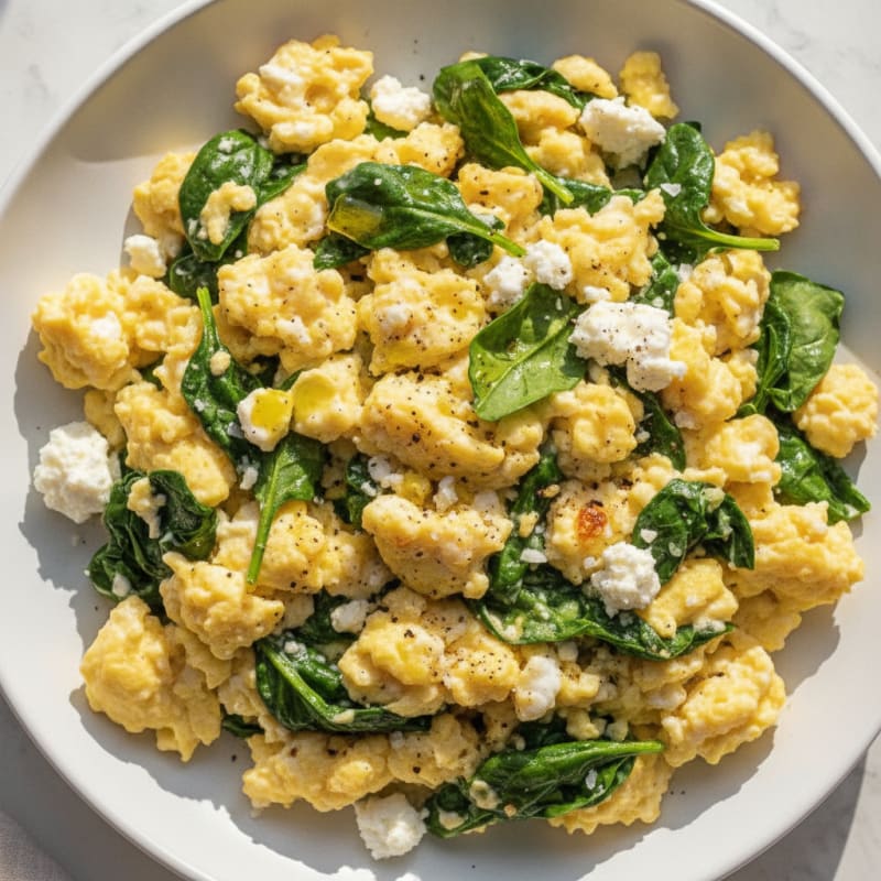 Fluffy High-Protein Spinach and Feta Scramble