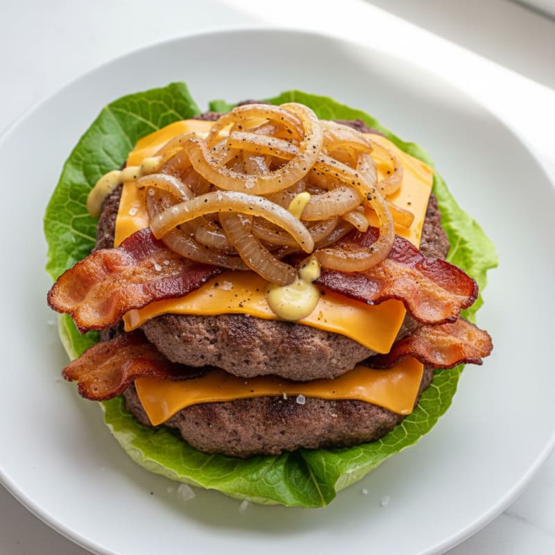 Double Bacon Cheeseburger with Caramelized Onions