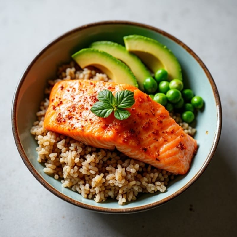 Spicy Salmon and Creamy Avocado Rice Bowl