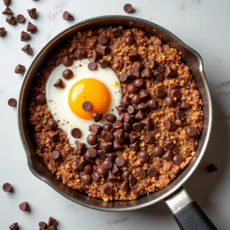 Gooey Chocolate Chip Protein Baked Oatmeal Skillet