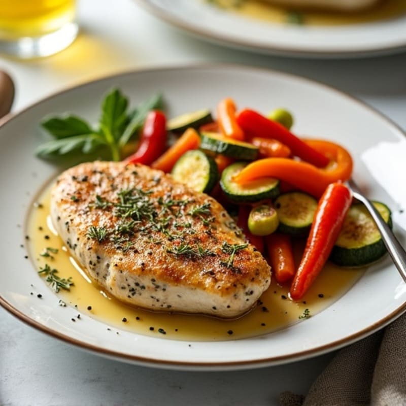 Herb-Crusted Pan Seared Chicken with Roasted Vegetables