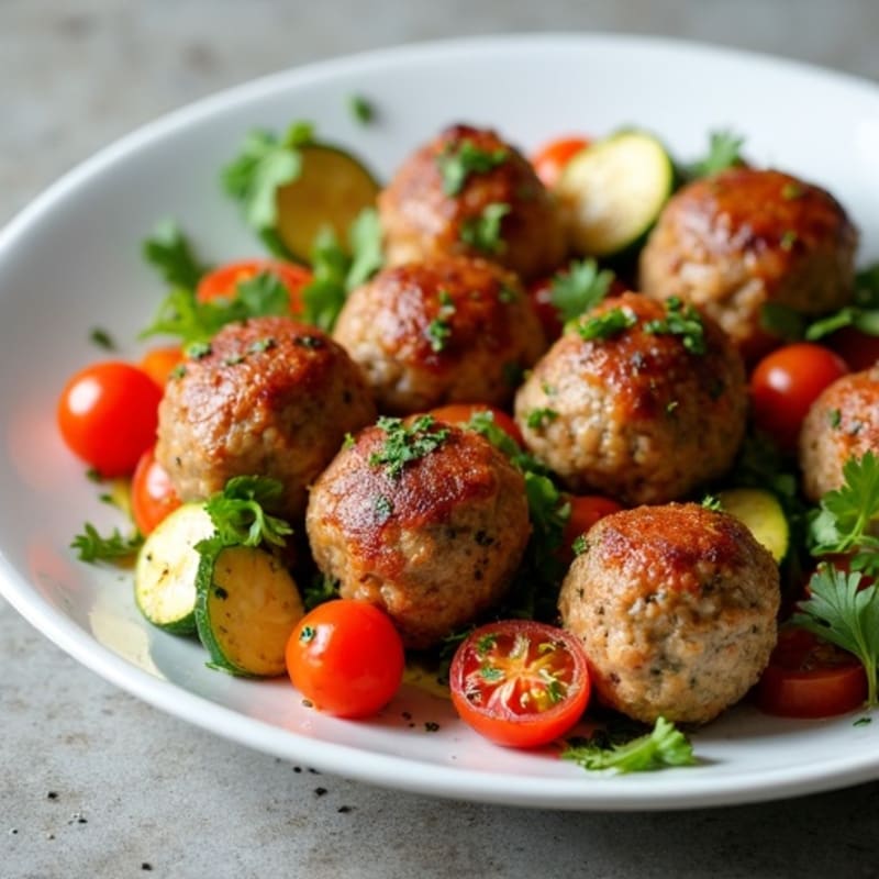 Herb-Crusted Bison Meatballs with Roasted Vegetables