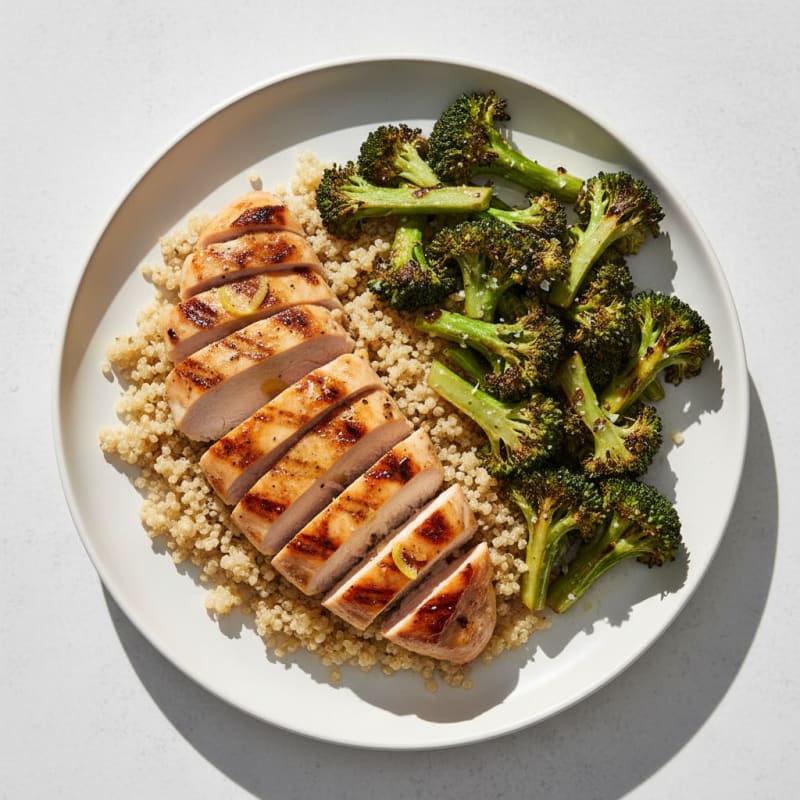 Grilled Chicken Breast with Quinoa and Roasted Broccoli
