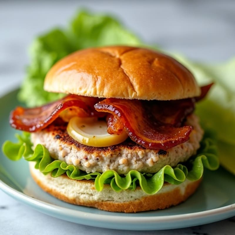Lean Turkey-Bacon Burger with Caramelized Onions