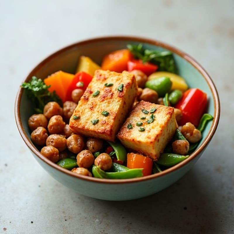 Crispy Baked Tofu with Roasted Vegetable Buddha Bowl